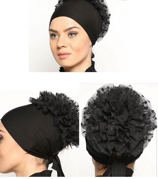 UNDER CAP WITH ATTACHED SCRUNCHIE