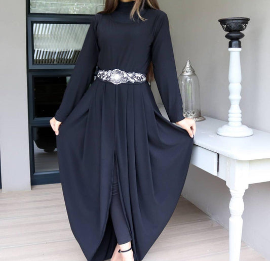 JUMPSUIT ABAYA WITH HAND BEADED BELT