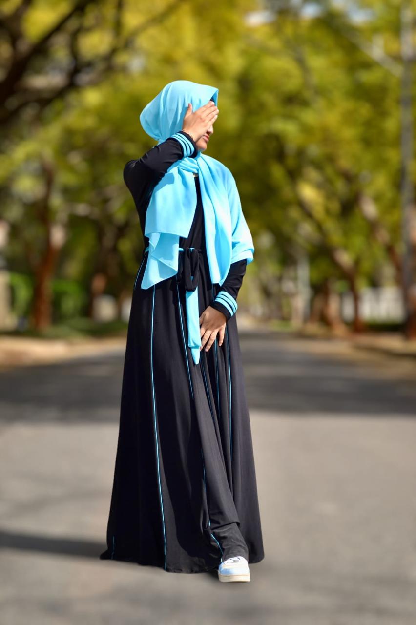 BLACK TURQUOISE PANEL ABAYA