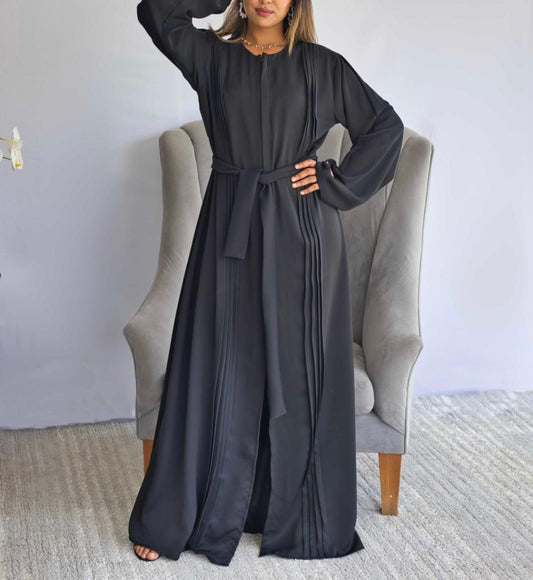 ABAYA  WITH  PINTUCK DETAILING  AND ZIP FRONT